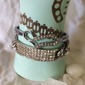 Silver and rhinestone rock and roll bracelet set